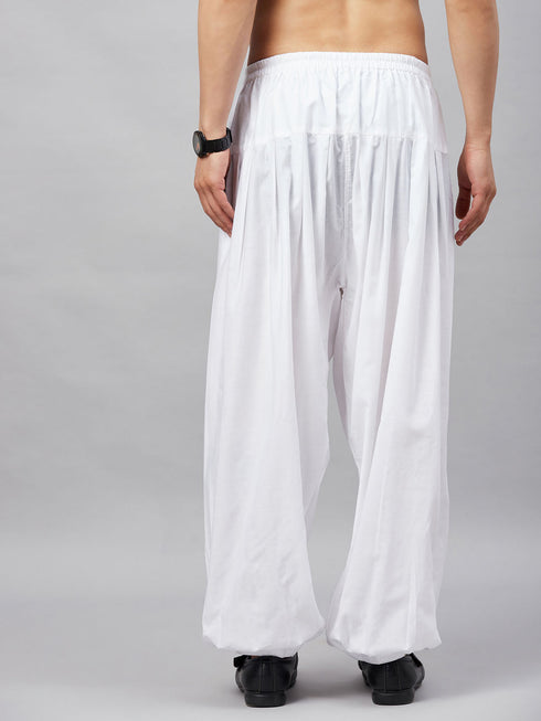 Men's White Cotton Silk Blend Pyjama